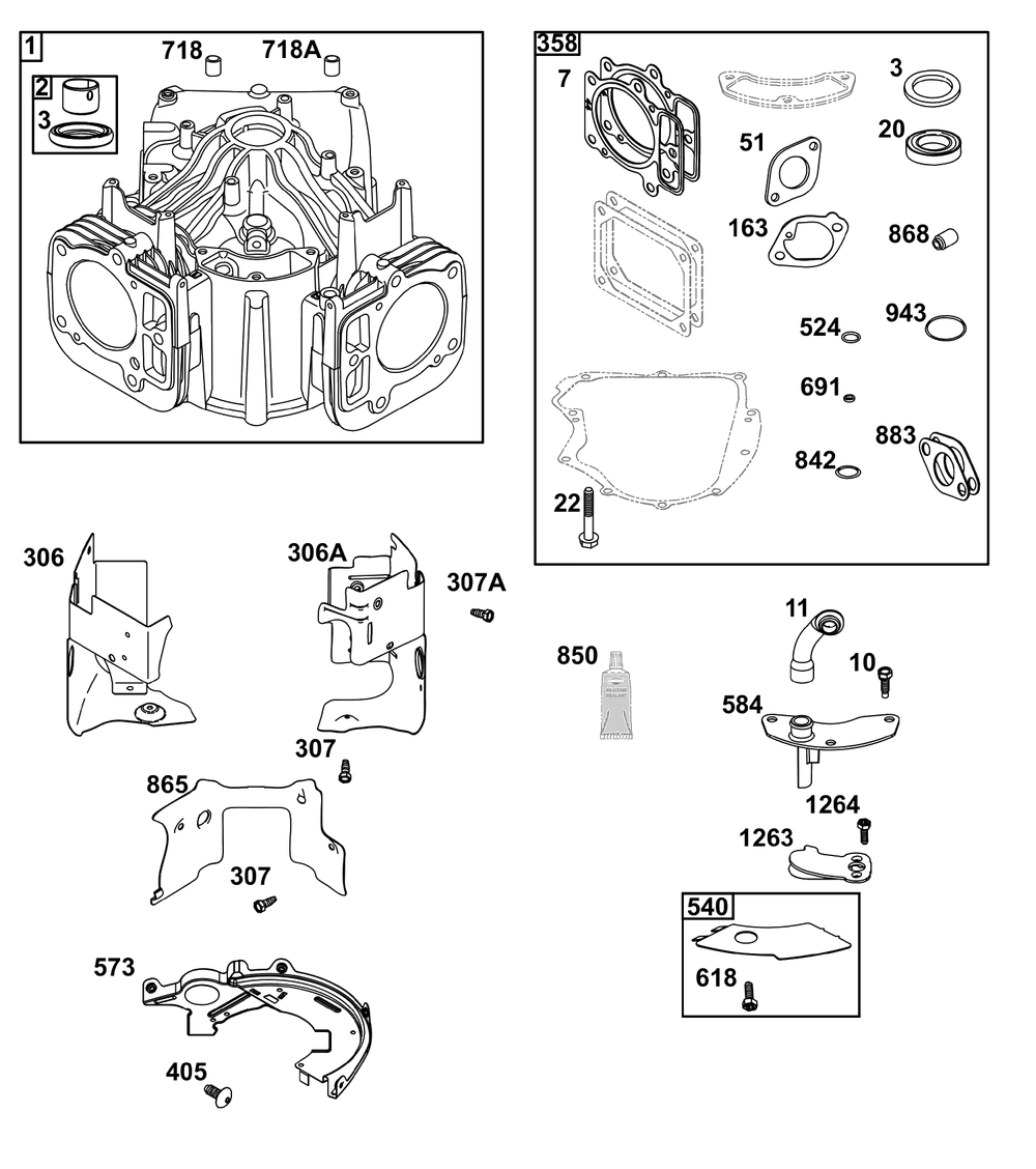 Cylinder Group Diagram and Parts List for 40T877-0008-B5  Briggs and Stratton Engine